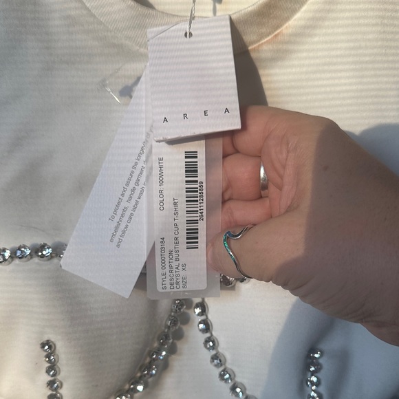 AREA White Crop Top with Silver Embellishments - Picture 2 of 12